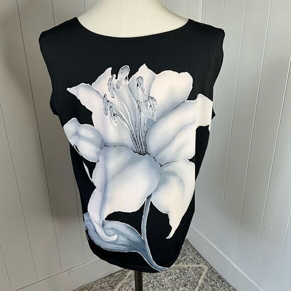Vintage Clara S Womens Size Medium 2 Piece Tank & Jacket Black Floral Flowy - Picture 11 of 15